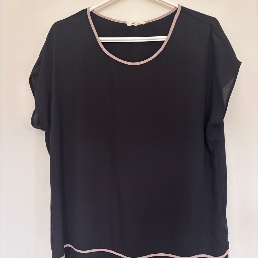 Pleione Black Blouse with Pink Trim